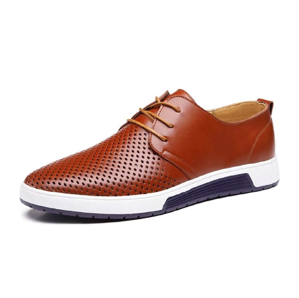 Mens Lace Up Rubber Sole Leather Perforated Oxford